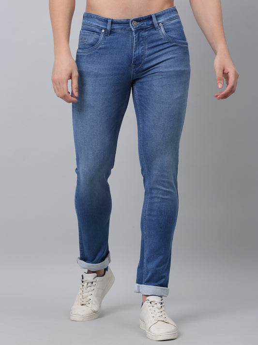 Denim Jeans for Men l Breathable & Soft with Color Fastness Ultra Narrow Fit Cotton Fabric Solid Pattern Button Closure
