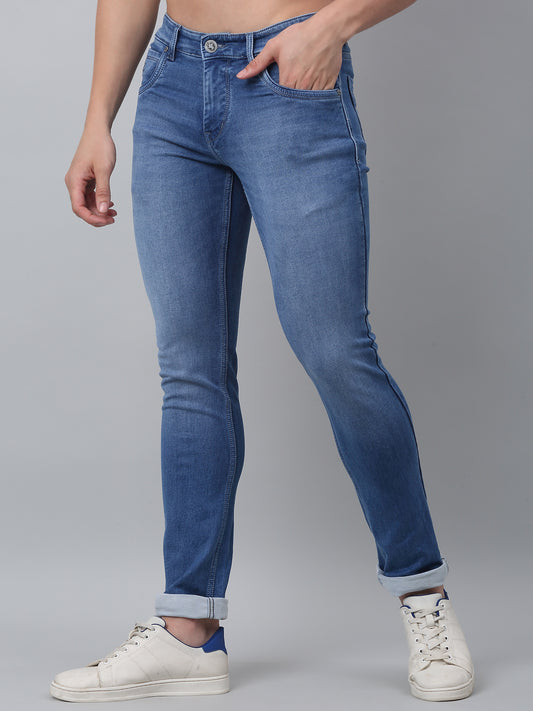 Denim Jeans for Men l Breathable & Soft with Color Fastness Ultra Narrow Fit Cotton Fabric Solid Pattern Button Closure