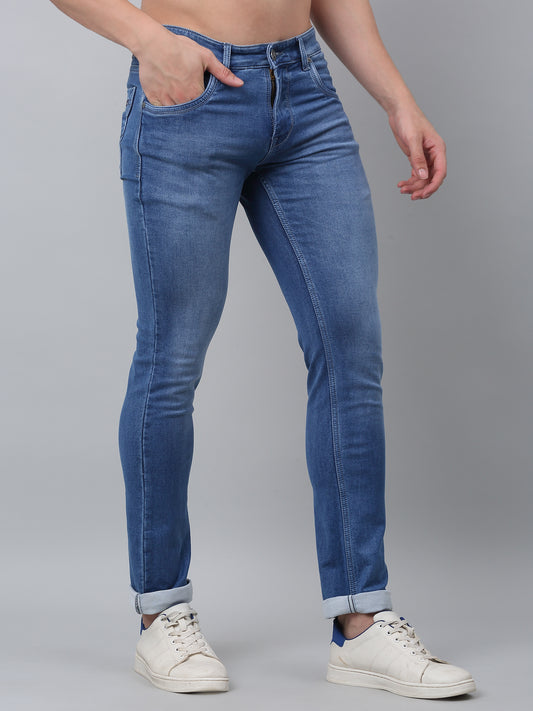 Denim Jeans for Men l Breathable & Soft with Color Fastness Ultra Narrow Fit Cotton Fabric Solid Pattern Button Closure