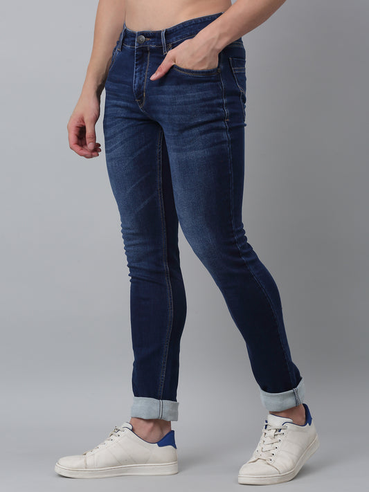Denim Jeans for Men l Breathable & Soft with Color Fastness Ultra Narrow Fit Cotton Fabric Solid Pattern Button Closure