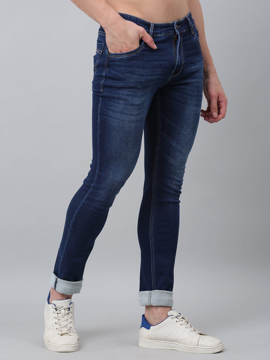 Denim Jeans for Men l Breathable & Soft with Color Fastness Ultra Narrow Fit Cotton Fabric Solid Pattern Button Closure