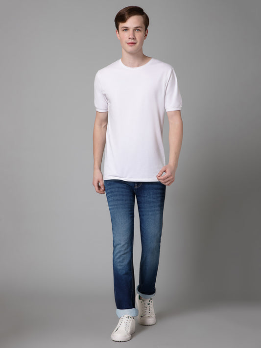 Denim Jeans for Men l Breathable & Soft with Color Fastness Ultra Narrow Fit Cotton Fabric Solid Pattern Button Closure