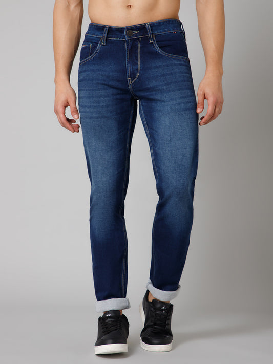 Denim Jeans for Men l Breathable & Soft with Color Fastness Ultra Narrow Fit Cotton Fabric Solid Pattern Button Closure