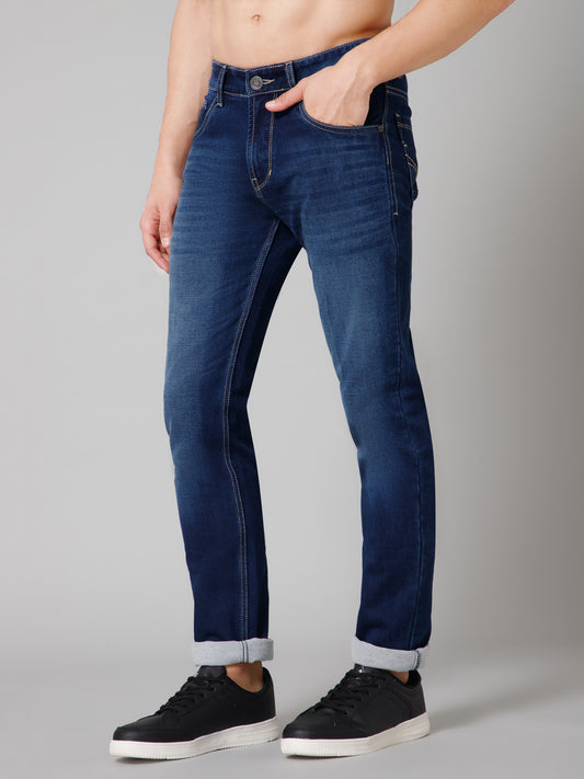 Denim Jeans for Men l Breathable & Soft with Color Fastness Ultra Narrow Fit Cotton Fabric Solid Pattern Button Closure