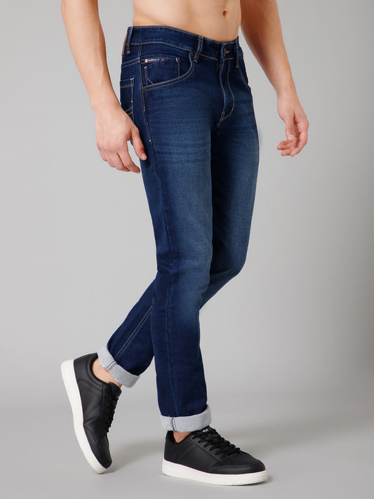 Denim Jeans for Men l Breathable & Soft with Color Fastness Ultra Narrow Fit Cotton Fabric Solid Pattern Button Closure