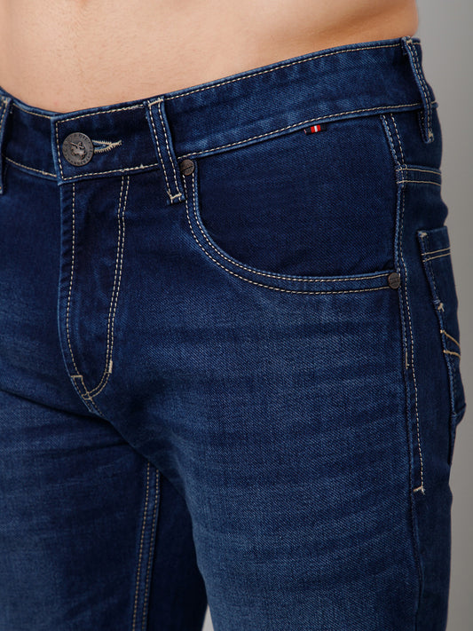 Denim Jeans for Men l Breathable & Soft with Color Fastness Ultra Narrow Fit Cotton Fabric Solid Pattern Button Closure
