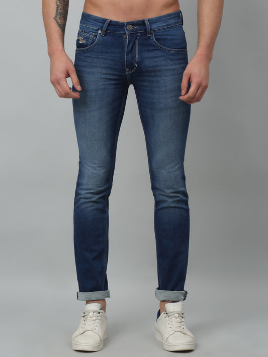 Denim Jeans for Men l Breathable & Soft with Color Fastness Ultra Narrow Fit Cotton Fabric Solid Pattern Button Closure