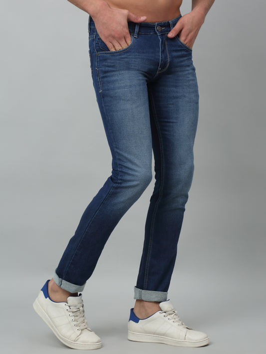 Denim Jeans for Men l Breathable & Soft with Color Fastness Ultra Narrow Fit Cotton Fabric Solid Pattern Button Closure
