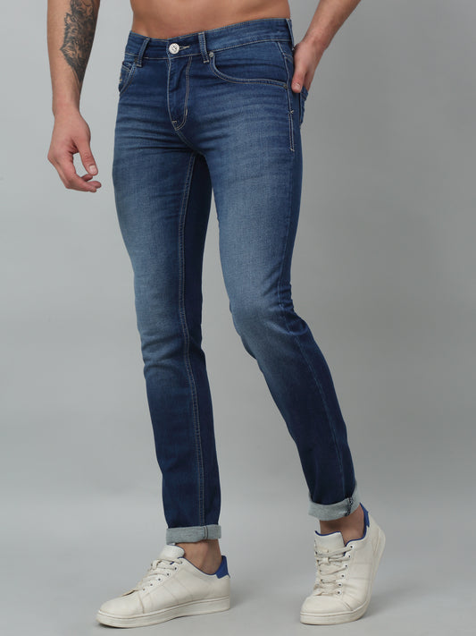 Denim Jeans for Men l Breathable & Soft with Color Fastness Ultra Narrow Fit Cotton Fabric Solid Pattern Button Closure