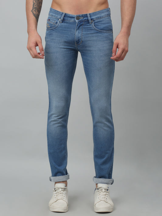 Denim Jeans for Men l Breathable & Soft with Color Fastness Ultra Narrow Fit Cotton Fabric Solid Pattern Button Closure