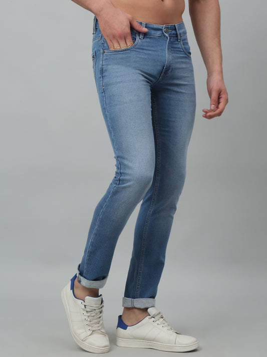 Denim Jeans for Men l Breathable & Soft with Color Fastness Ultra Narrow Fit Cotton Fabric Solid Pattern Button Closure