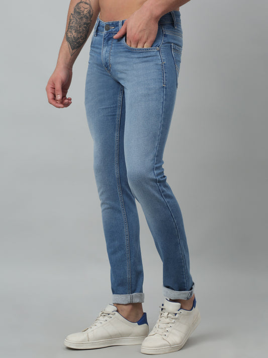Denim Jeans for Men l Breathable & Soft with Color Fastness Ultra Narrow Fit Cotton Fabric Solid Pattern Button Closure