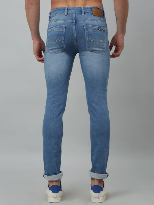 Denim Jeans for Men l Breathable & Soft with Color Fastness Ultra Narrow Fit Cotton Fabric Solid Pattern Button Closure