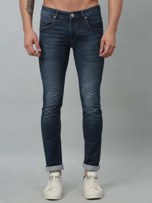 Denim Jeans for Men l Breathable & Soft with Color Fastness Ultra Narrow Fit Cotton Fabric Solid Pattern Button Closure
