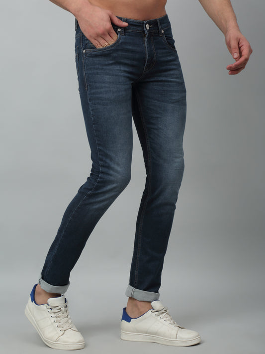 Denim Jeans for Men l Breathable & Soft with Color Fastness Ultra Narrow Fit Cotton Fabric Solid Pattern Button Closure