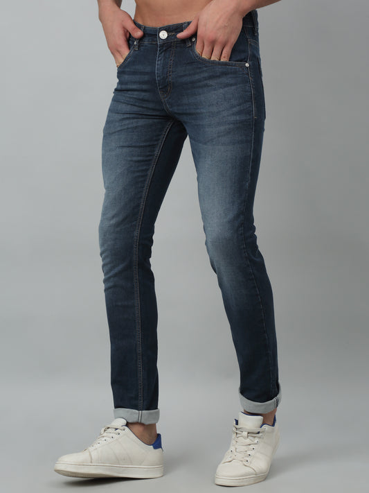 Denim Jeans for Men l Breathable & Soft with Color Fastness Ultra Narrow Fit Cotton Fabric Solid Pattern Button Closure