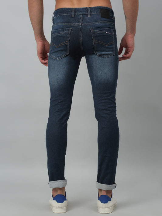 Denim Jeans for Men l Breathable & Soft with Color Fastness Ultra Narrow Fit Cotton Fabric Solid Pattern Button Closure