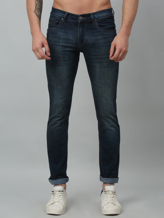 Denim Jeans for Men l Breathable & Soft with Color Fastness Ultra Narrow Fit Cotton Fabric Solid Pattern Button Closure