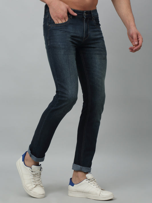 Denim Jeans for Men l Breathable & Soft with Color Fastness Ultra Narrow Fit Cotton Fabric Solid Pattern Button Closure