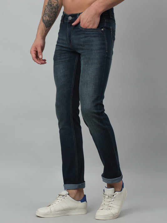 Denim Jeans for Men l Breathable & Soft with Color Fastness Ultra Narrow Fit Cotton Fabric Solid Pattern Button Closure