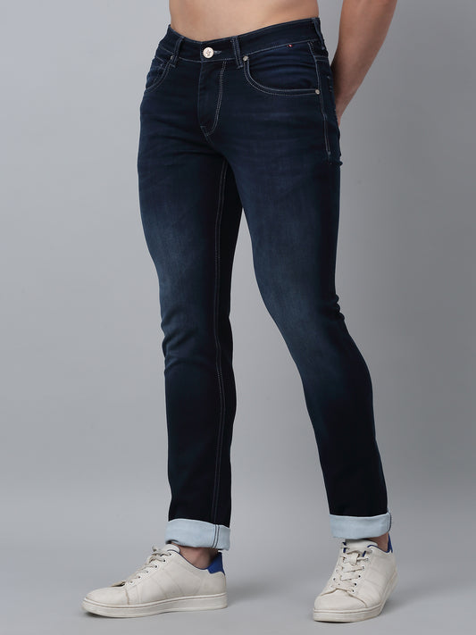 Denim Jeans for Men l Breathable & Soft with Color Fastness Ultra Narrow Fit Cotton Fabric Solid Pattern Button Closure