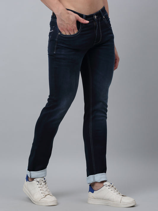 Denim Jeans for Men l Breathable & Soft with Color Fastness Ultra Narrow Fit Cotton Fabric Solid Pattern Button Closure