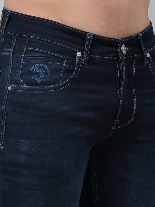 Denim Jeans for Men l Breathable & Soft with Color Fastness Ultra Narrow Fit Cotton Fabric Solid Pattern Button Closure