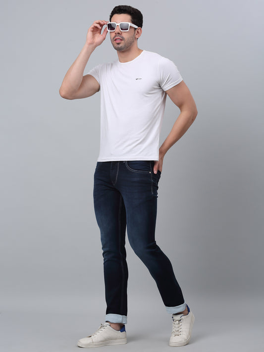 Denim Jeans for Men l Breathable & Soft with Color Fastness Ultra Narrow Fit Cotton Fabric Solid Pattern Button Closure