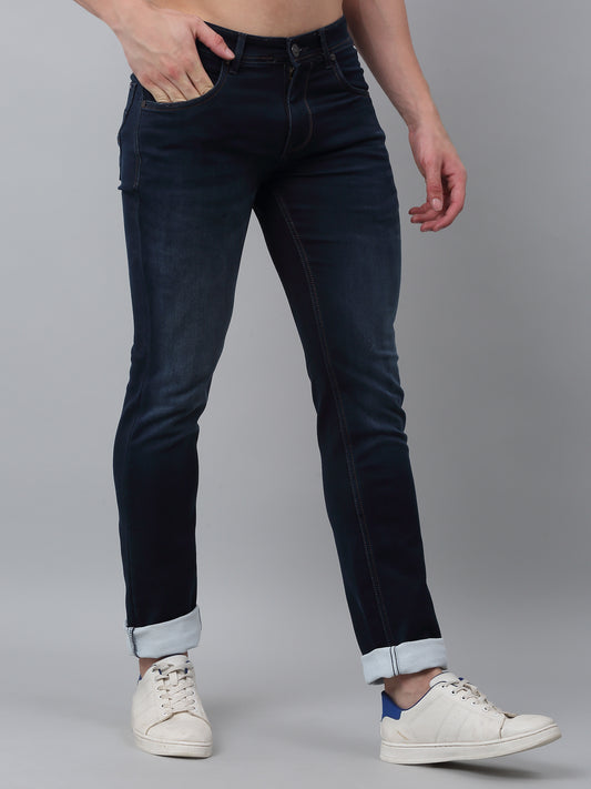 Denim Jeans for Men l Breathable & Soft with Color Fastness Ultra Narrow Fit Cotton Fabric Solid Pattern Button Closure