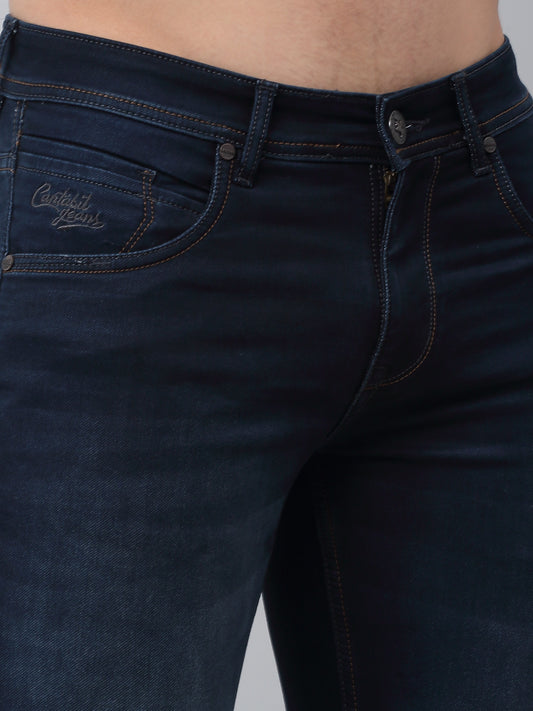 Denim Jeans for Men l Breathable & Soft with Color Fastness Ultra Narrow Fit Cotton Fabric Solid Pattern Button Closure