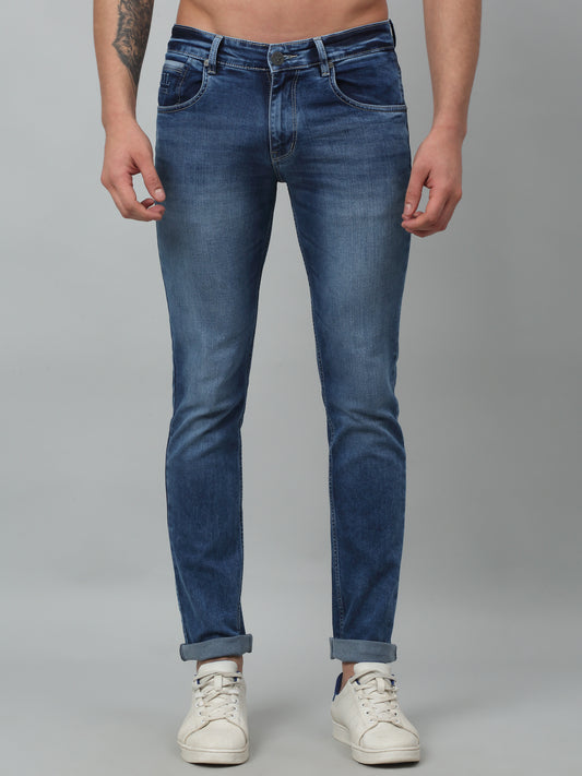 Denim Jeans for Men l Breathable & Soft with Color Fastness Ultra Narrow Fit Cotton Fabric Solid Pattern Button Closure