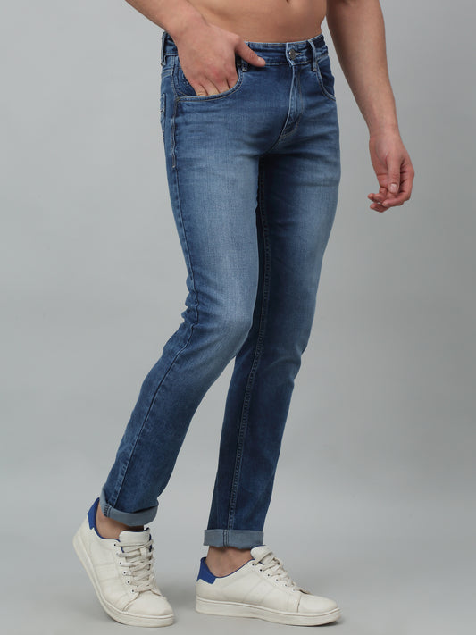 Denim Jeans for Men l Breathable & Soft with Color Fastness Ultra Narrow Fit Cotton Fabric Solid Pattern Button Closure