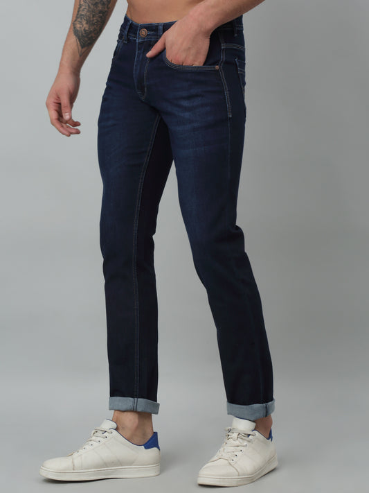 Denim Jeans for Men l Breathable & Soft with Color Fastness Ultra Narrow Fit Cotton Fabric Solid Pattern Button Closure