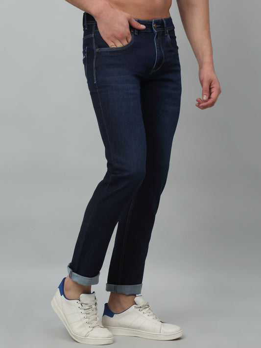 Denim Jeans for Men l Breathable & Soft with Color Fastness Ultra Narrow Fit Cotton Fabric Solid Pattern Button Closure