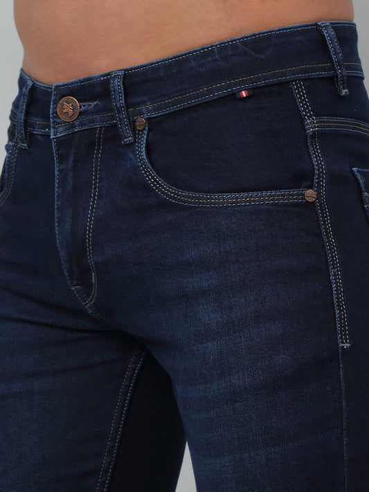 Denim Jeans for Men l Breathable & Soft with Color Fastness Ultra Narrow Fit Cotton Fabric Solid Pattern Button Closure