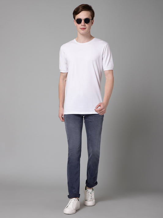 Denim Jeans for Men l Breathable & Soft with Color Fastness Ultra Narrow Fit Cotton Fabric Solid Pattern Button Closure