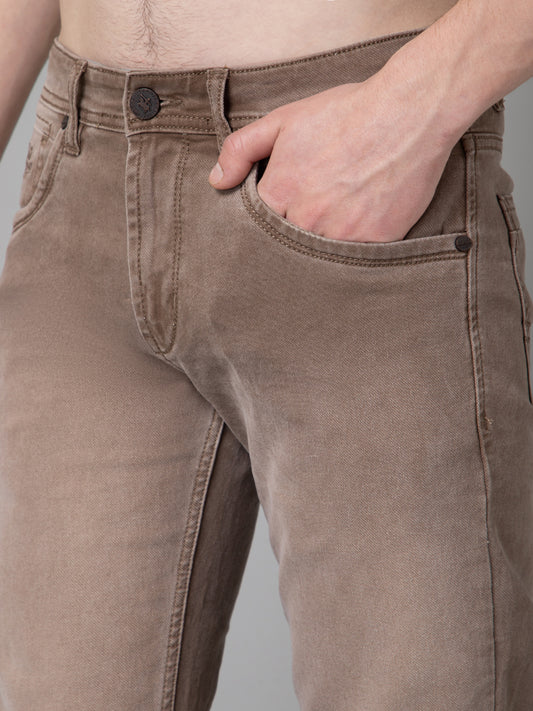 Denim Jeans for Men l Breathable & Soft with Color Fastness Ultra Narrow Fit Cotton Fabric Solid Pattern Button Closure