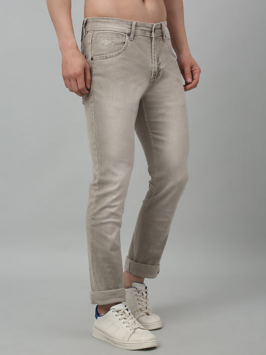 Denim Jeans for Men l Breathable & Soft with Color Fastness Ultra Narrow Fit Cotton Fabric Solid Pattern Button Closure