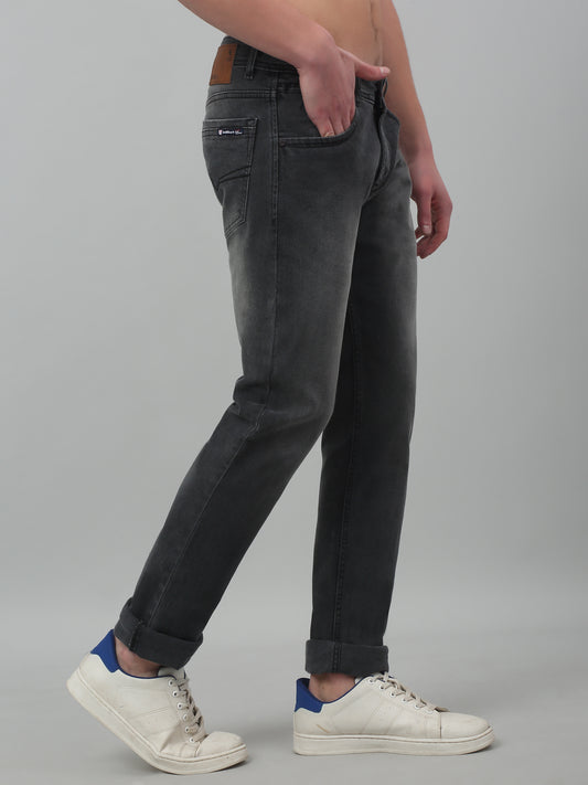 Denim Jeans for Men l Breathable & Soft with Color Fastness Ultra Narrow Fit Cotton Fabric Solid Pattern Button Closure