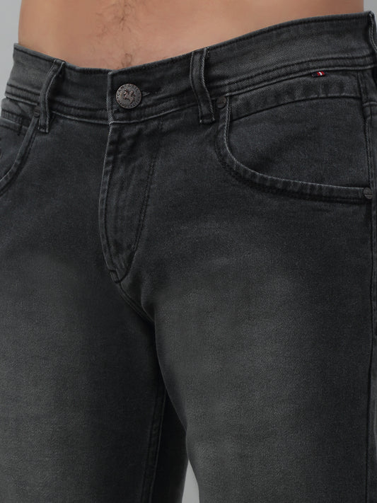 Denim Jeans for Men l Breathable & Soft with Color Fastness Ultra Narrow Fit Cotton Fabric Solid Pattern Button Closure