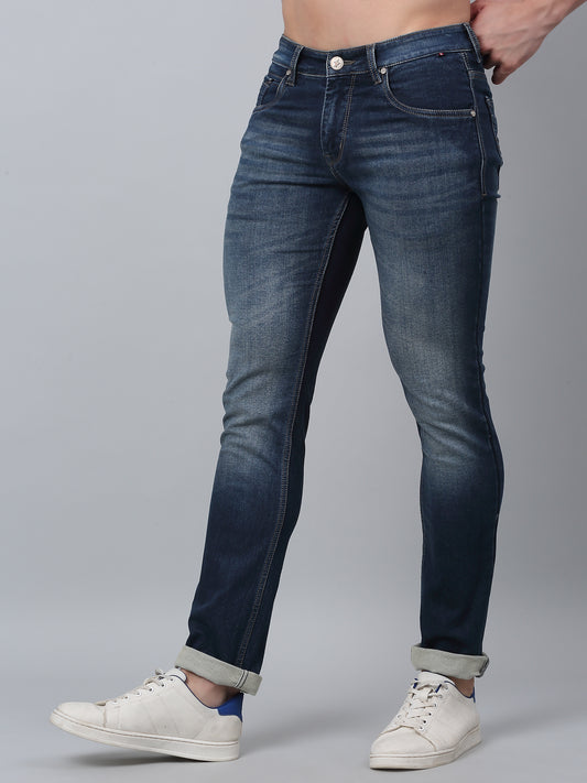 Denim Jeans for Men l Breathable & Soft with Color Fastness Ultra Narrow Fit Cotton Fabric Solid Pattern Button Closure