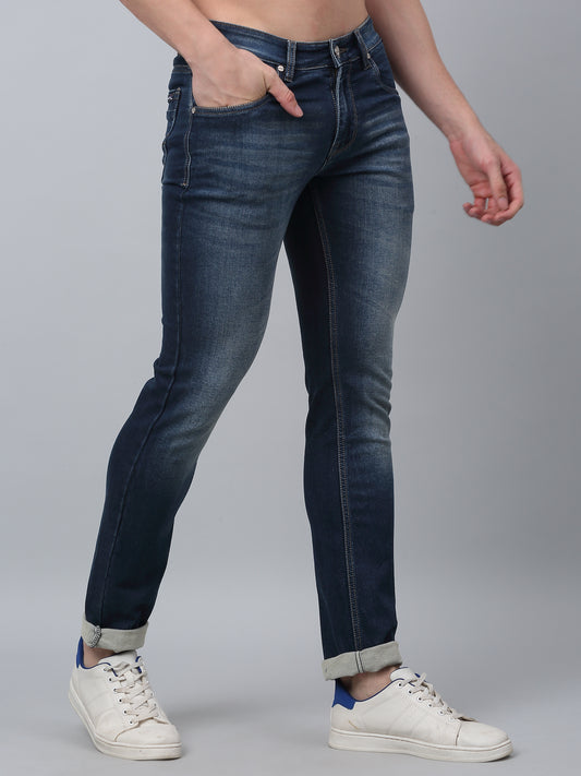 Denim Jeans for Men l Breathable & Soft with Color Fastness Ultra Narrow Fit Cotton Fabric Solid Pattern Button Closure