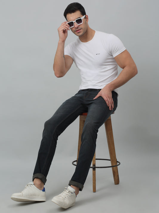 Denim Jeans for Men l Breathable & Soft with Color Fastness Ultra Narrow Fit Cotton Fabric Solid Pattern Button Closure
