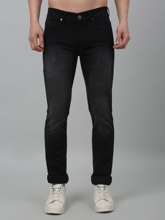 Denim Jeans for Men l Breathable & Soft with Color Fastness Ultra Narrow Fit Cotton Fabric Solid Pattern Button Closure