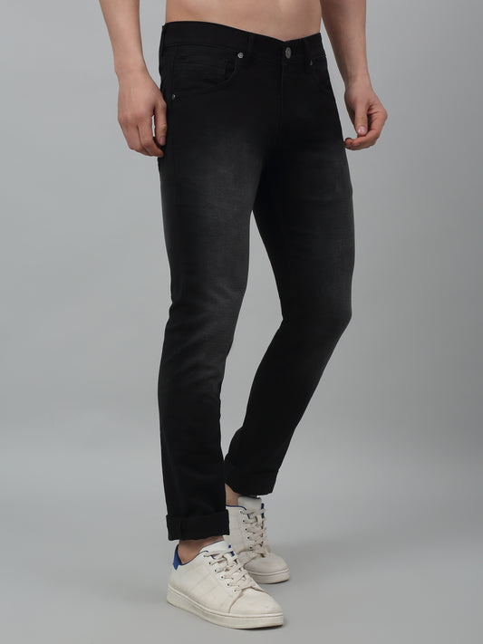Denim Jeans for Men l Breathable & Soft with Color Fastness Ultra Narrow Fit Cotton Fabric Solid Pattern Button Closure