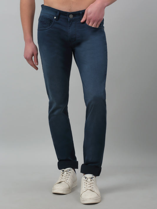Denim Jeans for Men l Breathable & Soft with Color Fastness Ultra Narrow Fit Cotton Fabric Solid Pattern Button Closure