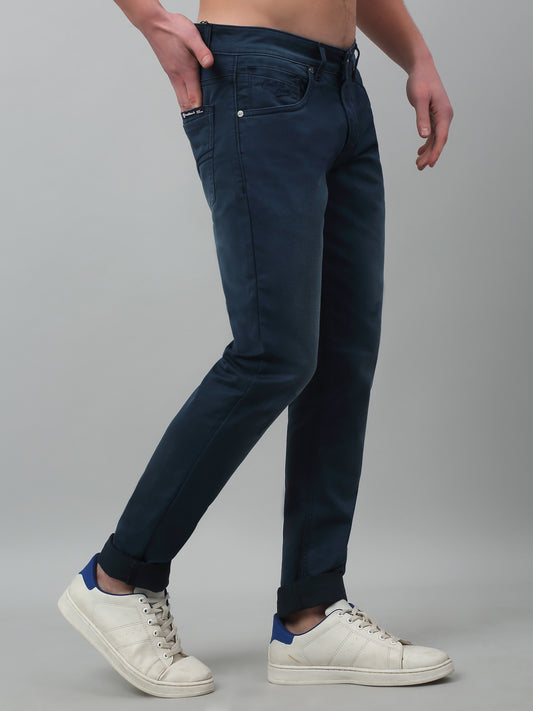 Denim Jeans for Men l Breathable & Soft with Color Fastness Ultra Narrow Fit Cotton Fabric Solid Pattern Button Closure