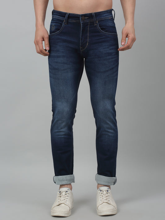 Denim Jeans for Men l Breathable & Soft with Color Fastness Ultra Narrow Fit Cotton Fabric Solid Pattern Button Closure