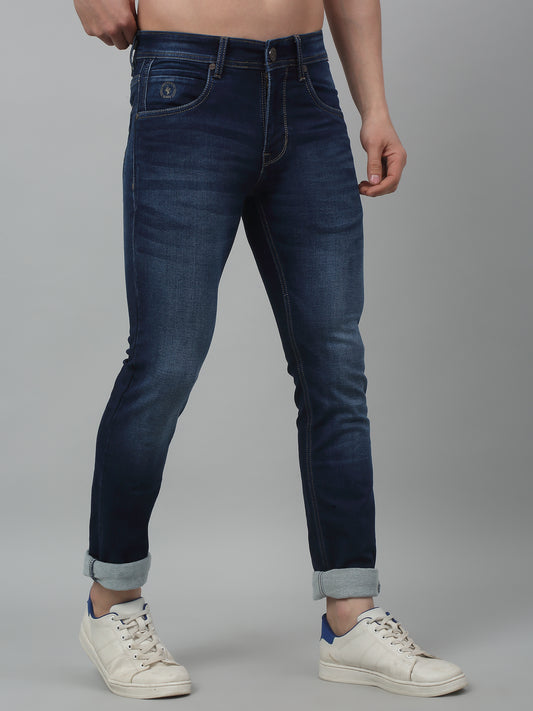 Denim Jeans for Men l Breathable & Soft with Color Fastness Ultra Narrow Fit Cotton Fabric Solid Pattern Button Closure