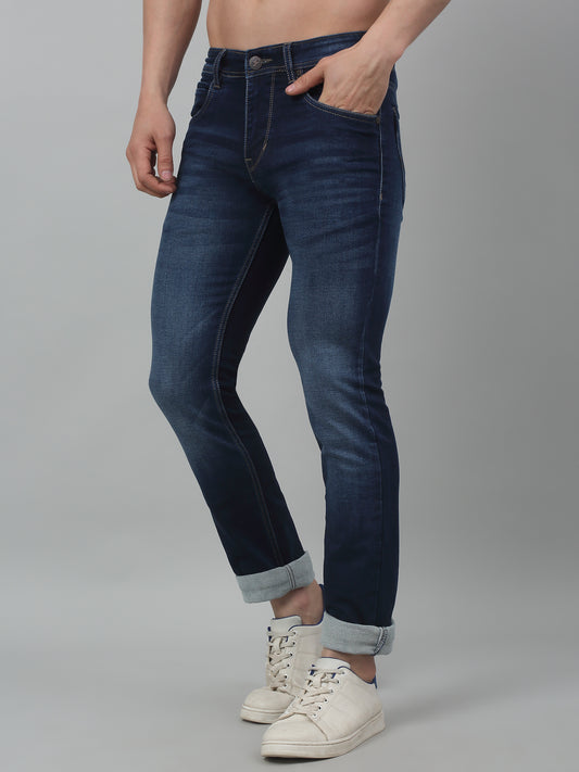 Denim Jeans for Men l Breathable & Soft with Color Fastness Ultra Narrow Fit Cotton Fabric Solid Pattern Button Closure